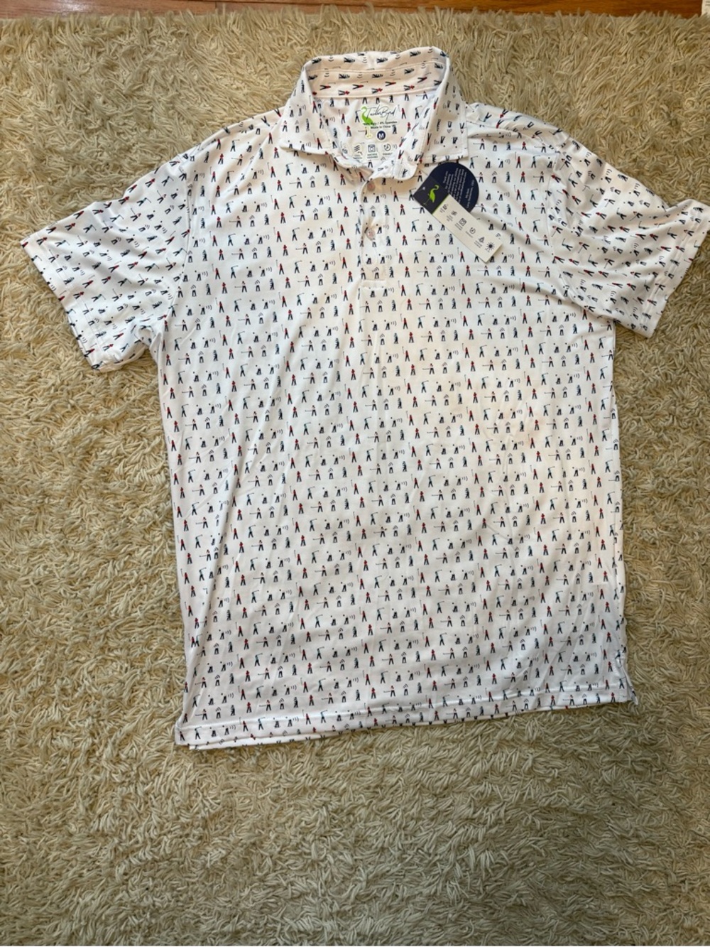 Tailorbyrd White Polo with Red and Navy Micro-Print